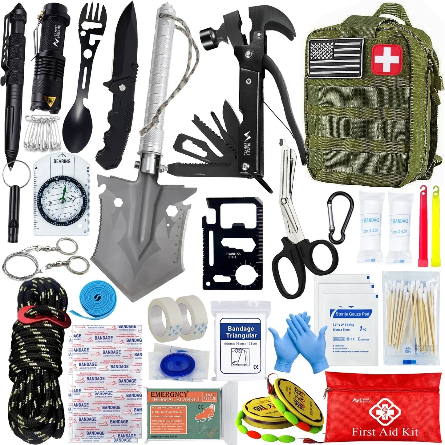 Survival Kit and First Aid Kit Professional Survival Gear Equipment with Molle Pouchfor Men Dad Husband Who Like Camping Outdoor