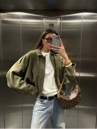 Chic Suede Texture Bomber Jacket for Women - Spring 2025 Fashion Must-Have!
