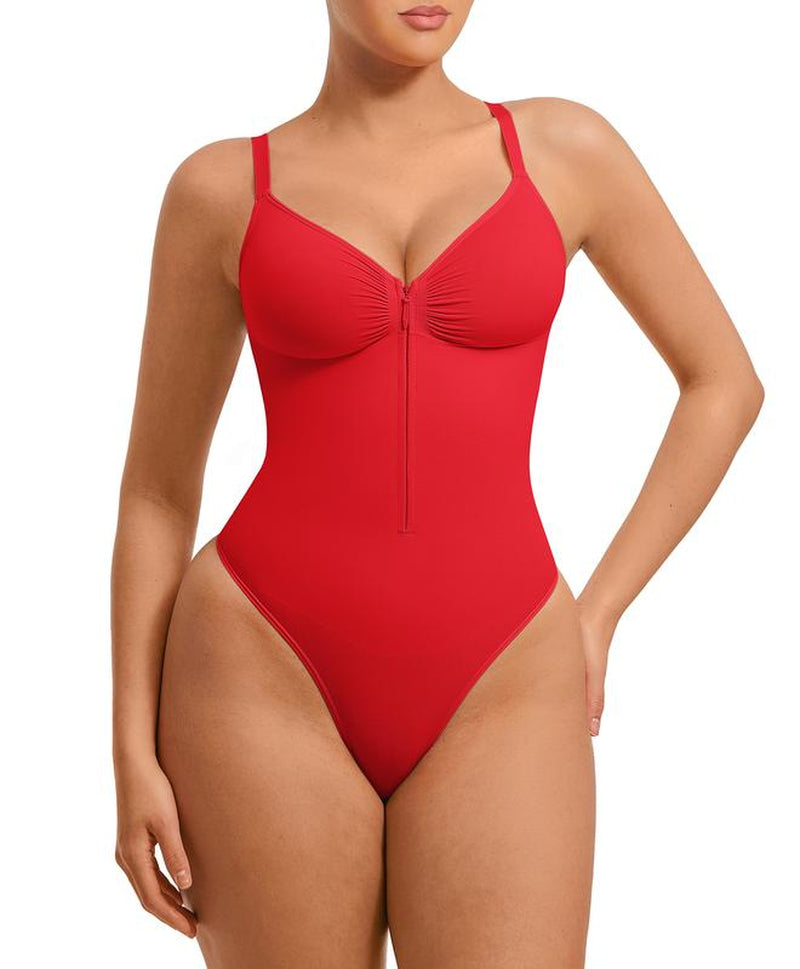 Seamless Peach Heart Collar Bodysuit - Comfortable Shapewear Jumpsuit with Zipper for Women
