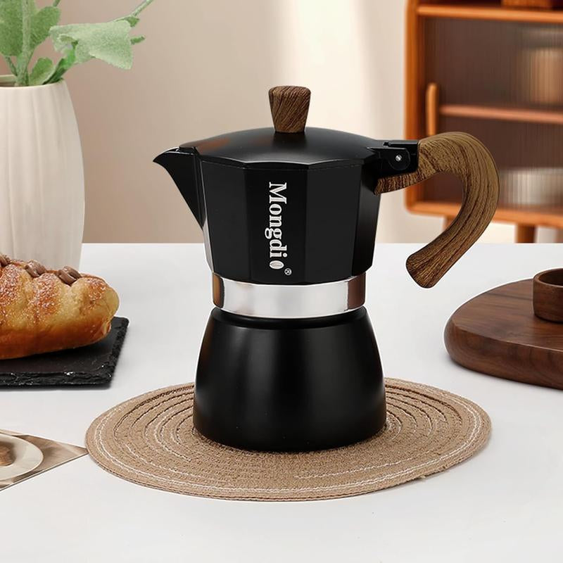Mongdio Moka Pot Espresso Maker - 6 Cup Cuban Coffee Brewer, Italian Percolator, 10 Oz - Sleek Black Design