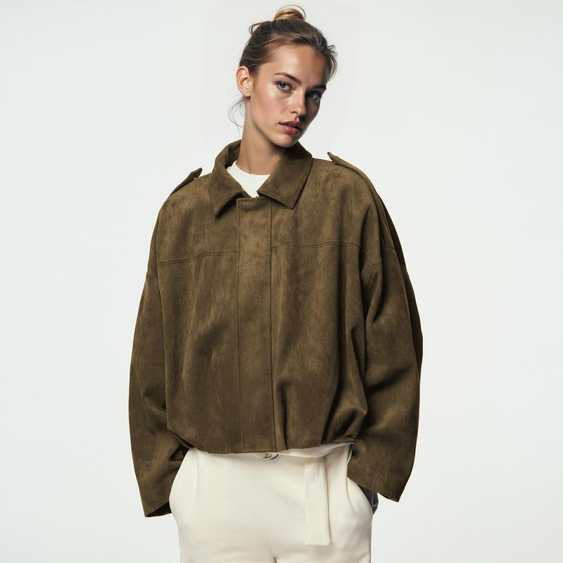 Cozy Vintage Women's Winter Jacket - Stylish Collared Zippered Long Sleeve Outerwear for Fall & Winter, Cropped with Epaulets