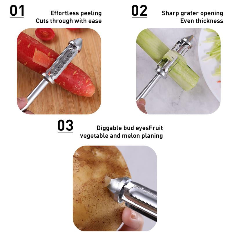 Ultra Sharp 2-in-1 Stainless Steel Vegetable Peeler - Ergonomic Non-Slip Handle & Rotary Serrated Blade for Effortless Peeling & Julienne Cutting