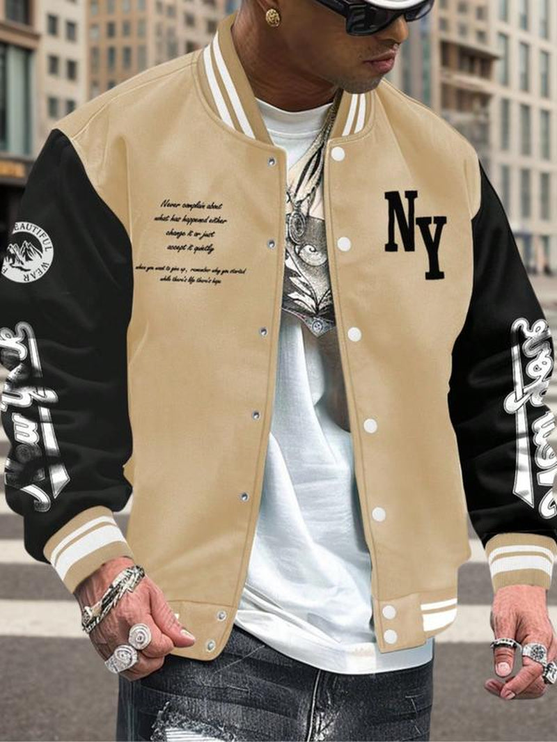 Men's College Style Baseball Jacket - Y2K Street Fashion, Long Sleeve Casual Fitted Jacket for Fall & Winter 2025