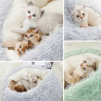 Cozy 2-in-1 Winter Plush Cat Bed & Sleep Bag – Round Cat House for Cats and Small Dogs