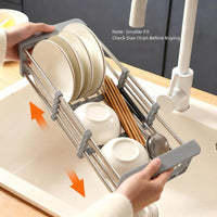 2-In-1 Stainless Steel Retractable Sink Dish Drying Rack - Versatile Kitchen Countertop Organizer for Dishes, Vegetables, and Fruits