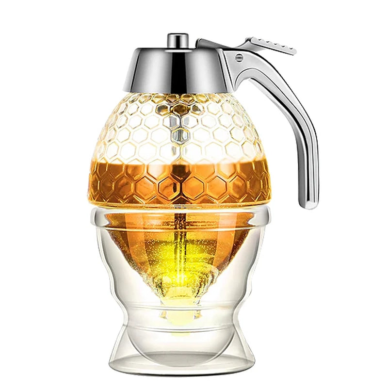 Revolutionary No Drip Honey Pourer with Stand - Elegant Storage Jar for Syrups, Juices, and More!