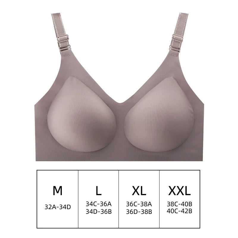 Seamless Wireless Bra for Women - Comfortable Jelly Color Breastfeeding Lingerie with Deep V Gather