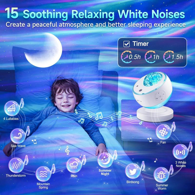 One Fire Northern Lights & Galaxy Projector - 16 Colors, 15 White Noises, Bluetooth Audio & Remote Timer for Bedroom & Living Room Night Light