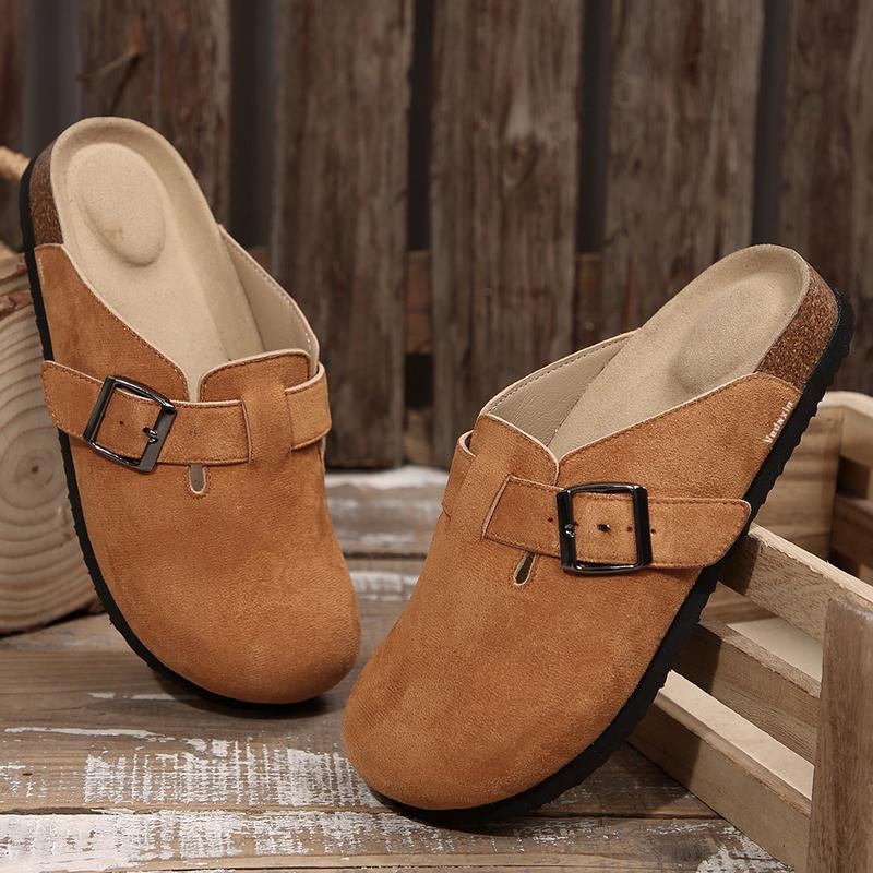Unisex Suede Clogs with Leather Mules and Cork Footbed - Comfortable Slip-On Sandals