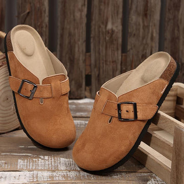 Unisex Suede Clogs with Leather Mules and Cork Footbed - Comfortable Slip-On Sandals
