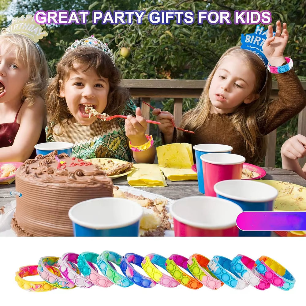 Rainbow Pop Fidget Bracelets – 24/48/72 PCS Party Pack!