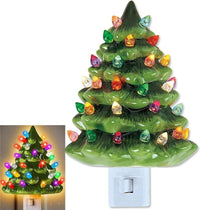 Ceramic Christmas Tree Night Light - 6" Nostalgic Green Decor for Bathroom & Holiday Cheer