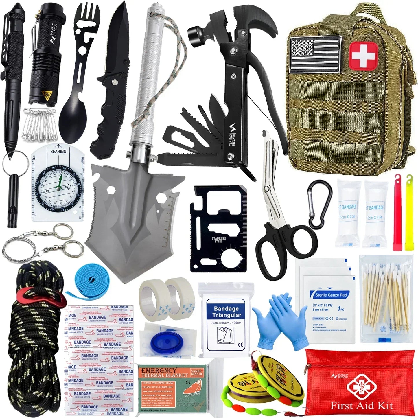 Survival Kit and First Aid Kit Professional Survival Gear Equipment with Molle Pouchfor Men Dad Husband Who Like Camping Outdoor