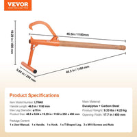 VEVOR Heavy Duty 46.5" Timberjack Log Lifter - Effortlessly Roll Logs Up to 25" Diameter