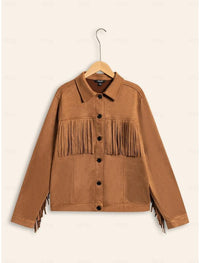 Chic ADOR Women's Suede Fringe Hem Crew Neck Jacket - Elevate Your Outerwear Collection!