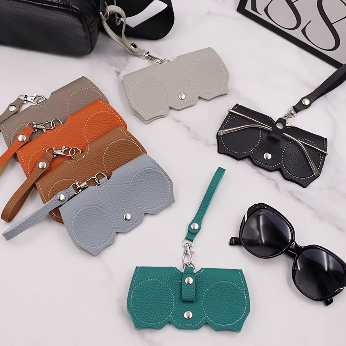 Cute Litchi Embossed PU Leather Glasses Case - Portable Sunglasses & Reading Glasses Storage Bag