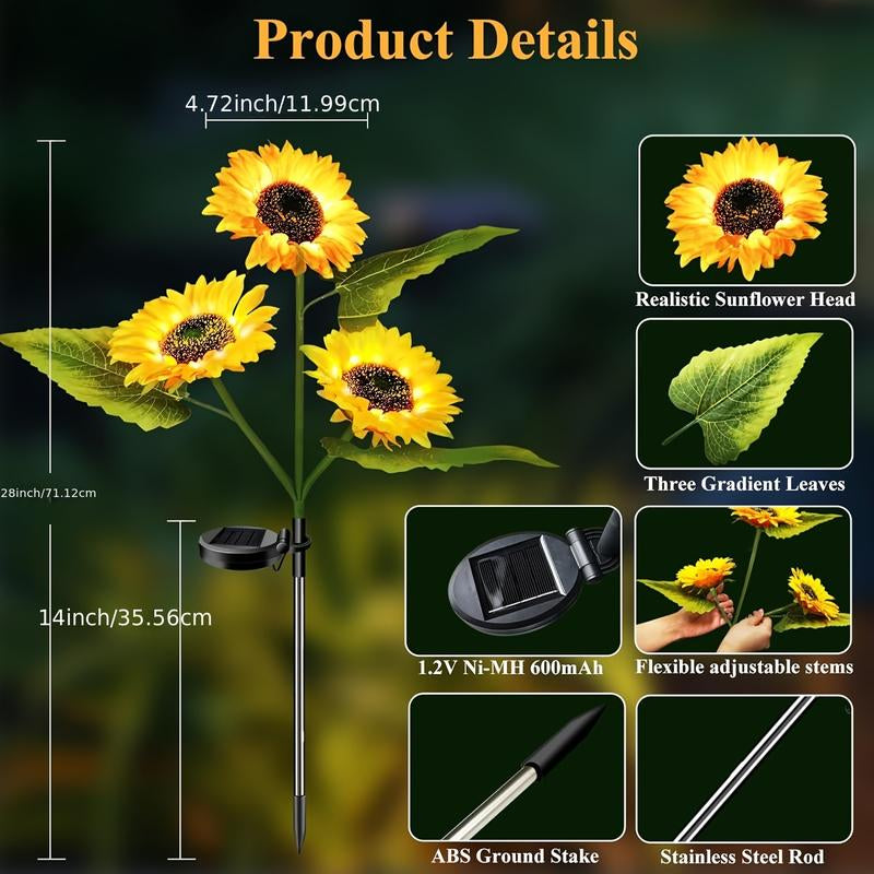Stunning 2-Piece 3-Head Solar Garden Lights – Waterproof Sunflower Lamps for Beautiful Yard, Path, and Landscape Decoration
