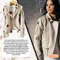 Premium 100% Leather Floral Motorcycle Jacket - Unleash Your Style!