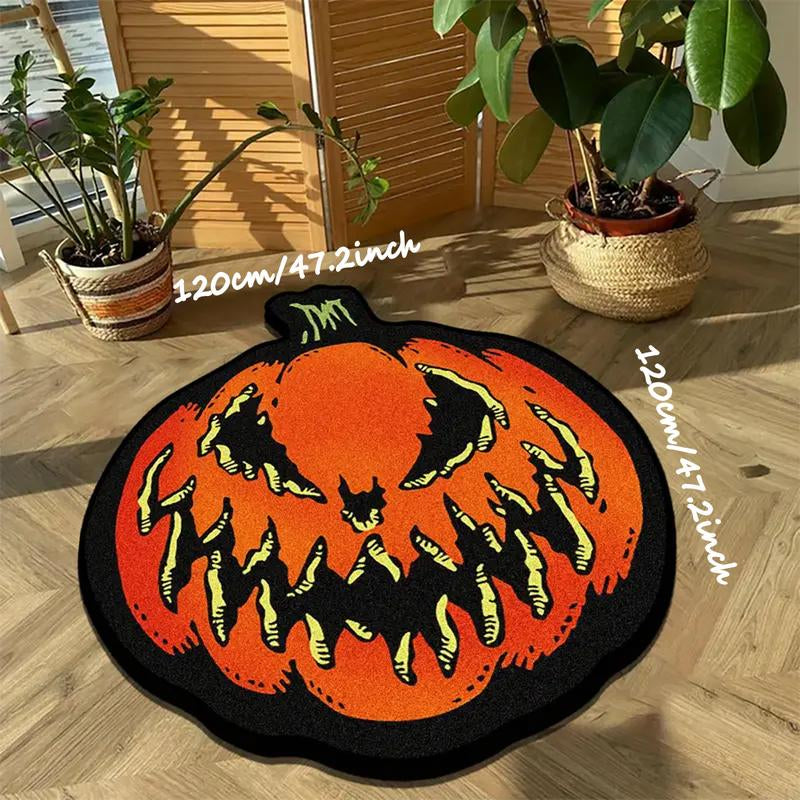 Spooky Chic Halloween Pumpkin Plush Round Carpet - Cozy Decorative Rug for Living Room, Bedroom, and Game Room