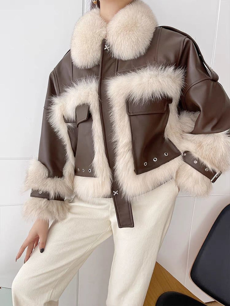 Luxurious Fox Fur & Leather Stitch Coat
