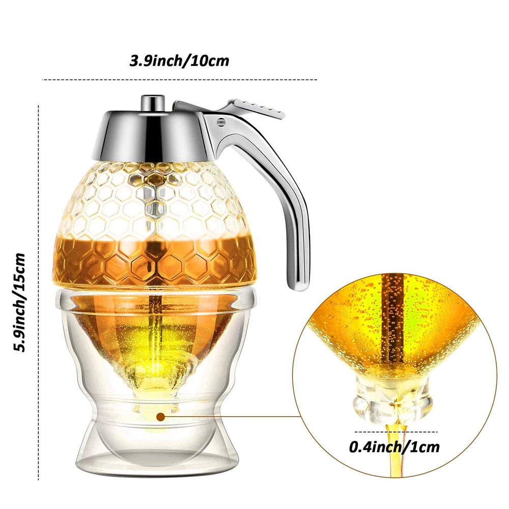 Revolutionary No Drip Honey Pourer with Stand - Elegant Storage Jar for Syrups, Juices, and More!