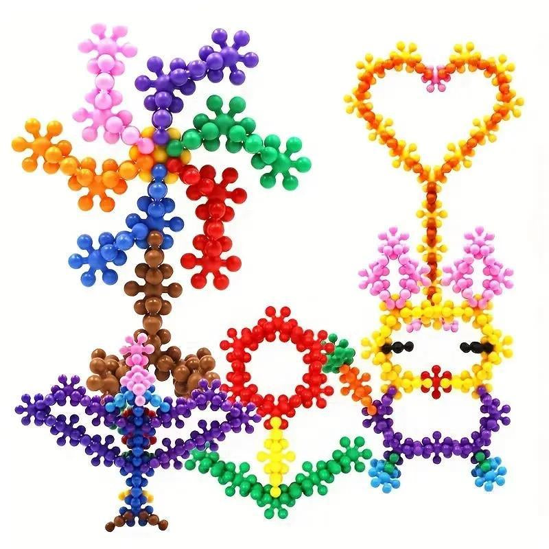 Vibrant 3D Snowflake Puzzle Building Blocks - Fun DIY Educational Toy for Creative Minds, Perfect Birthday Gift!