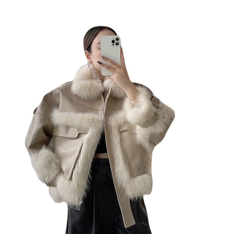 Luxurious Fox Fur & Leather Stitch Coat