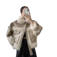 Luxurious Fox Fur & Leather Stitch Coat
