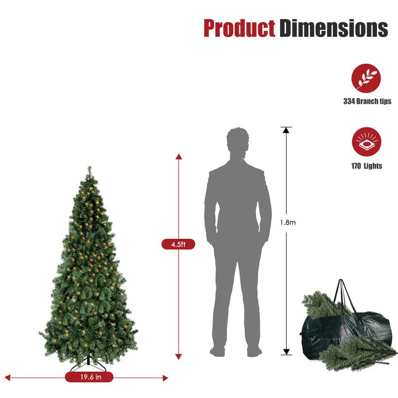 Premium Pre-Lit Hinged Artificial Christmas Tree - Festive Holiday Decor for Home & Office with Metal Hinges and Foldable Base