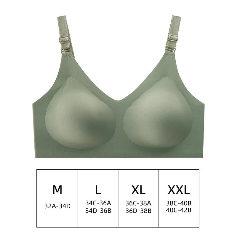 Seamless Wireless Bra for Women - Comfortable Jelly Color Breastfeeding Lingerie with Deep V Gather