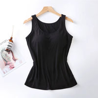 2023 Women's Slim Fit Built-in Bra Vest Tops - Stylish Solid Color Padded Casual Tank Shirts