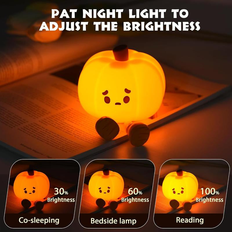 Adorable Touch Sensor Pumpkin Night Light - Perfect Halloween Decor & Gifts, Silicone LED Squishy Lamp for Cozy Nights