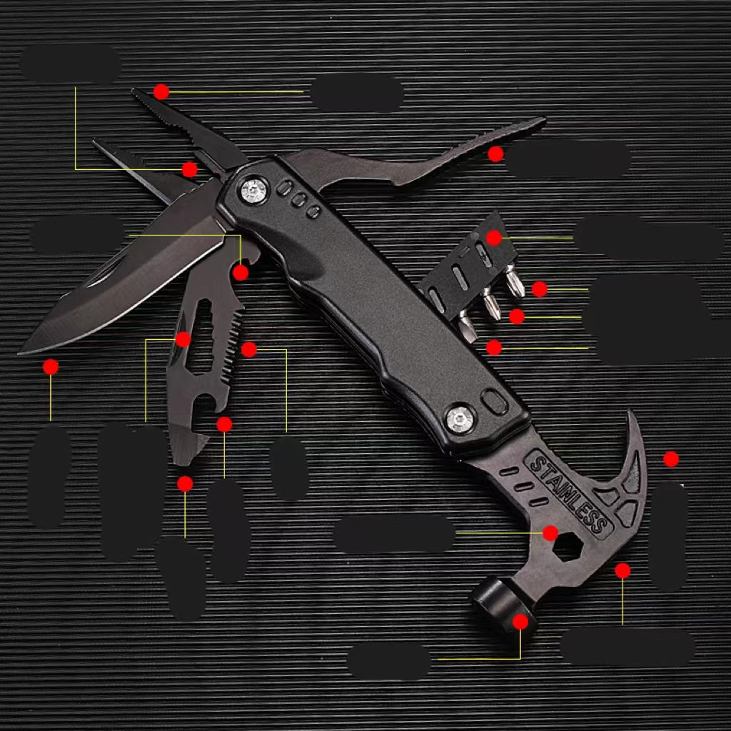 Versatile Outdoor Stainless Steel Folding Pliers with Hammer Tool