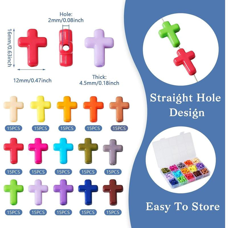 225Pcs Colorful Acrylic Cross Beads – Perfect for Crafting, Jewelry Making, and Creative Prayer Projects