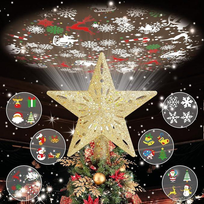 Illuminate Your Holiday with a Lighted Christmas Tree Star Topper Featuring 6 Stunning Projected Patterns and Rotating LED Lights!