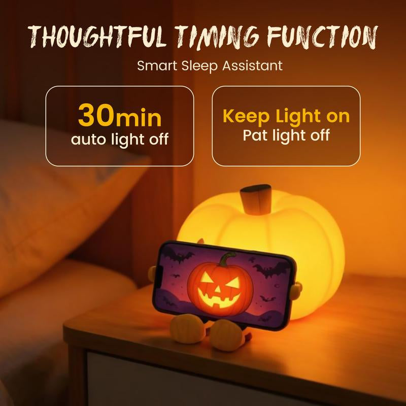 Adorable Pumpkin Night Light - Rechargeable Silicone Touch Lamp for Halloween Decor & Fun Office Vibes