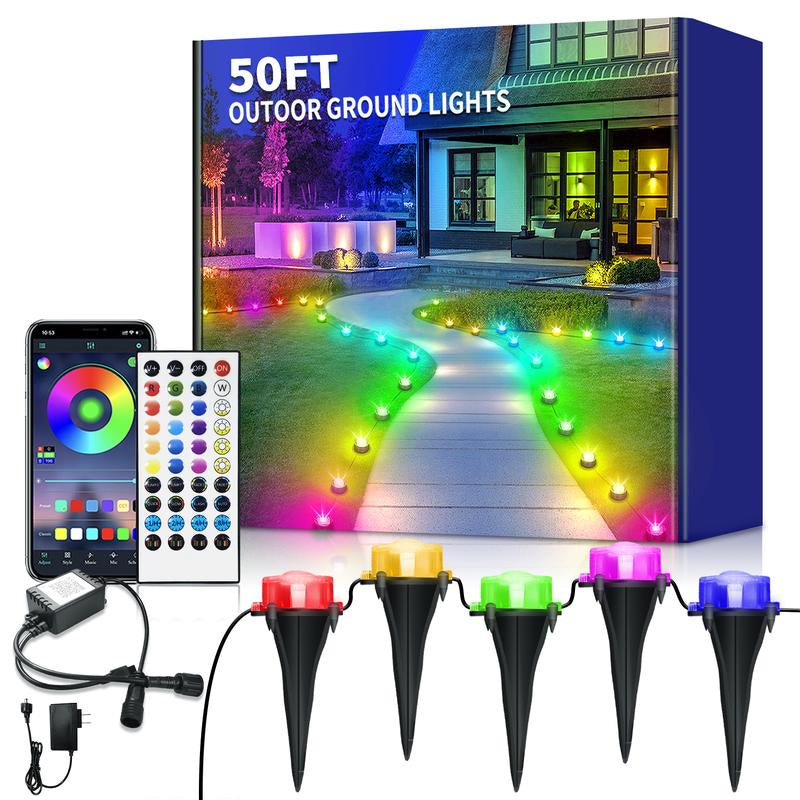 Color Changing RGB Outdoor Ground Lights - Smart Remote & App Control, IP67 Waterproof Pathway Lighting for Garden, Lawn & Holiday Parties