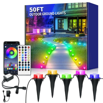 Color Changing RGB Outdoor Ground Lights - Smart Remote & App Control, IP67 Waterproof Pathway Lighting for Garden, Lawn & Holiday Parties