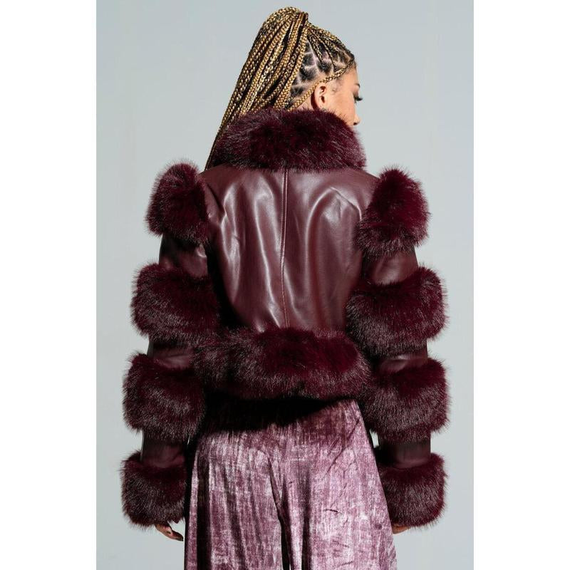 Chic Burgundy Faux Fur Moto Jacket by LOVERBOY