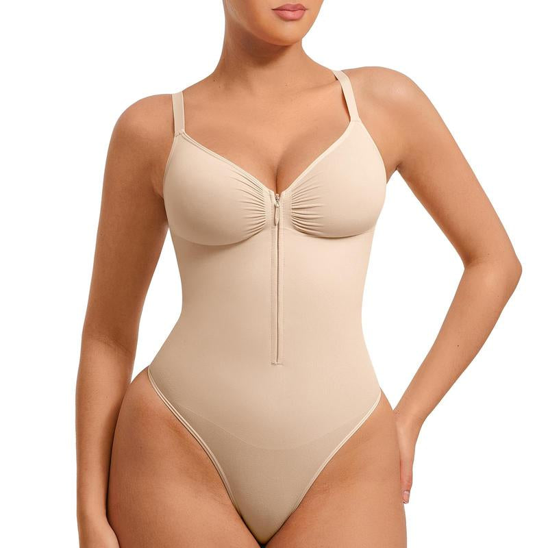 Seamless Peach Heart Collar Bodysuit - Comfortable Shapewear Jumpsuit with Zipper for Women
