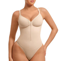 Seamless Peach Heart Collar Bodysuit - Comfortable Shapewear Jumpsuit with Zipper for Women