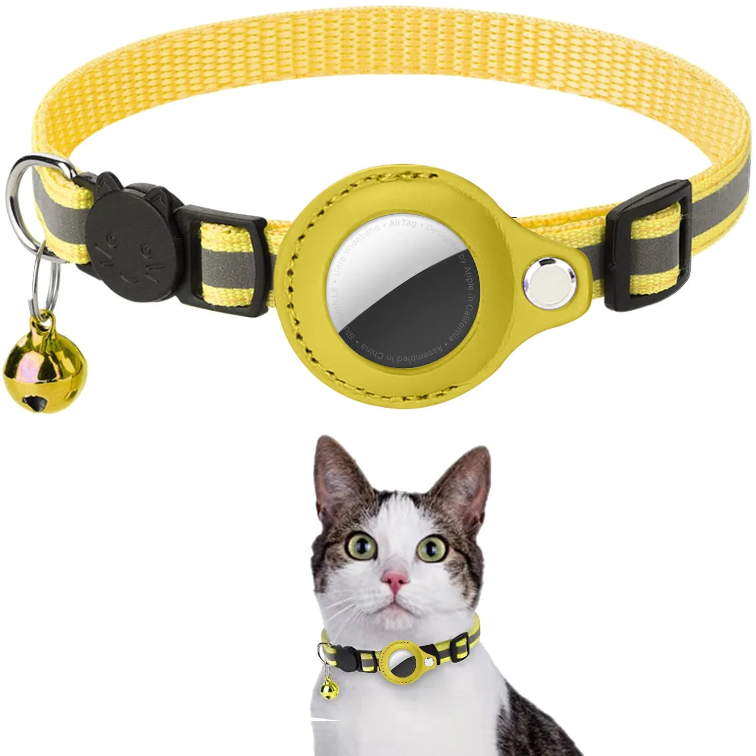 Reflective Waterproof Cat Collar with Breakaway Feature, Adjustable Fit, and Airtag Holder - Includes Bell Accessory