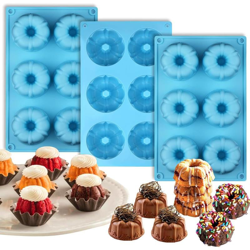 Versatile Mini Fluted Tube Pan Set - 6-Cavity Baking Molds for Perfect Chocoflan and Desserts (3 Pieces)