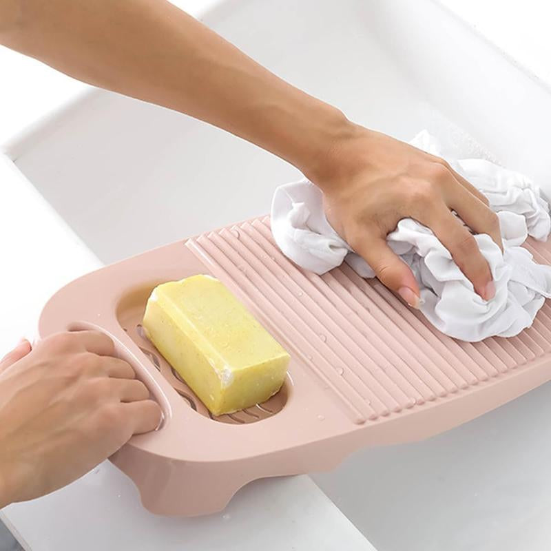 Portable Light Pink Washboard for Effortless Hand Washing Clothes - Includes Convenient Holder