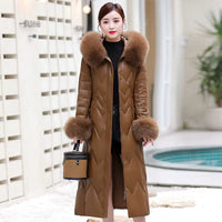 Luxurious Genuine Leather Winter Coat with Real Fox Fur Collar – Stylish Sheepskin Down Jacket for Women