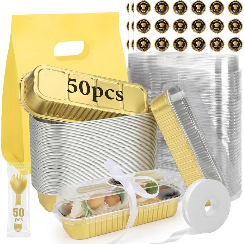 100 Mini Loaf Pans with Lids & Spoons - Disposable 6.8oz Baking Tins for Individual Cakes & Breads - Perfect for Parties & Gifts!