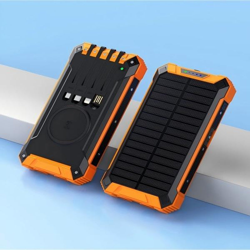 29800mAh Solar Power Bank - 7 Outputs, 15W Fast Charging, Dual Flashlights, Carabiner & Thermometer - Ultimate Portable Charger for All Mobile Devices - Perfect for Outdoor Adventures!