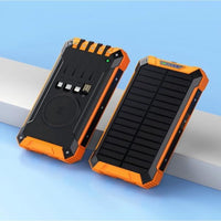29800mAh Solar Power Bank - 7 Outputs, 15W Fast Charging, Dual Flashlights, Carabiner & Thermometer - Ultimate Portable Charger for All Mobile Devices - Perfect for Outdoor Adventures!