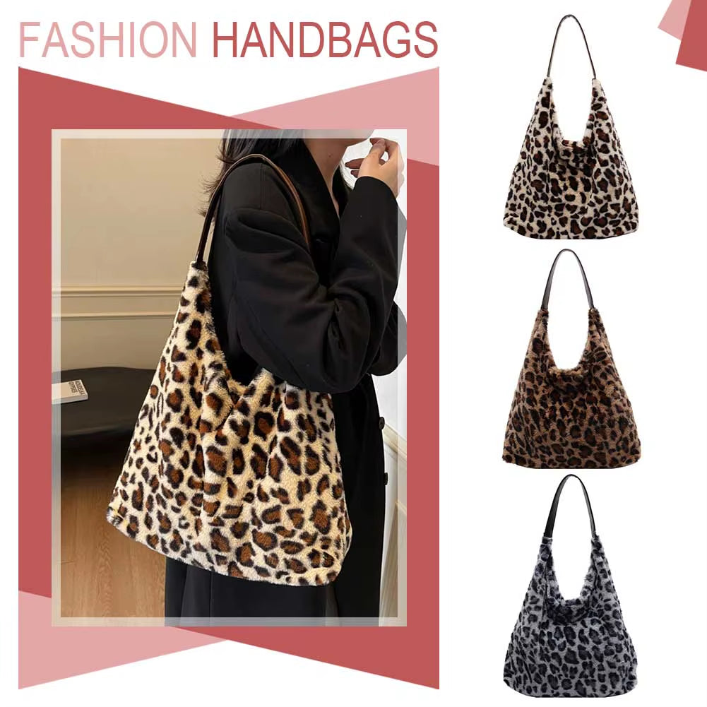 Chic Leopard Print Plush Hobo Bag - Stylish & Spacious Shoulder Purse for Commuting