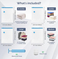 Ultimate 12 Pack Vacuum Storage Bags with Electric Pump - Extra Thick, Reusable & Odor-Free Space Savers for Clothes, Mattresses, Blankets, and More!